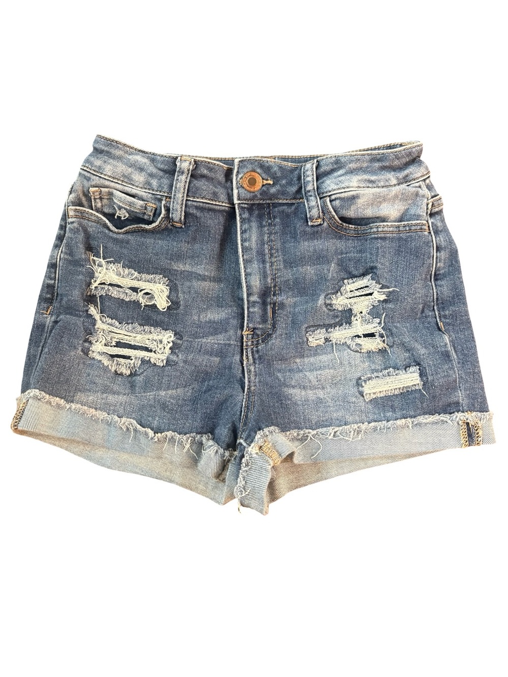 SO Distressed Stretch Denim Jean Shorts Super High Rise Curvy Size 7/28